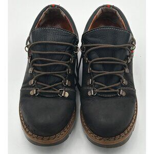 Vtg Josef Seibel Alpine Hiking Shoes Women 7.5 (38) Black Leather Edelweiss
